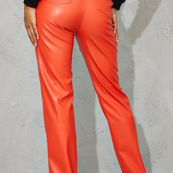 Orange Faux Leather Straight Leg Pants - Picture 2 of 5